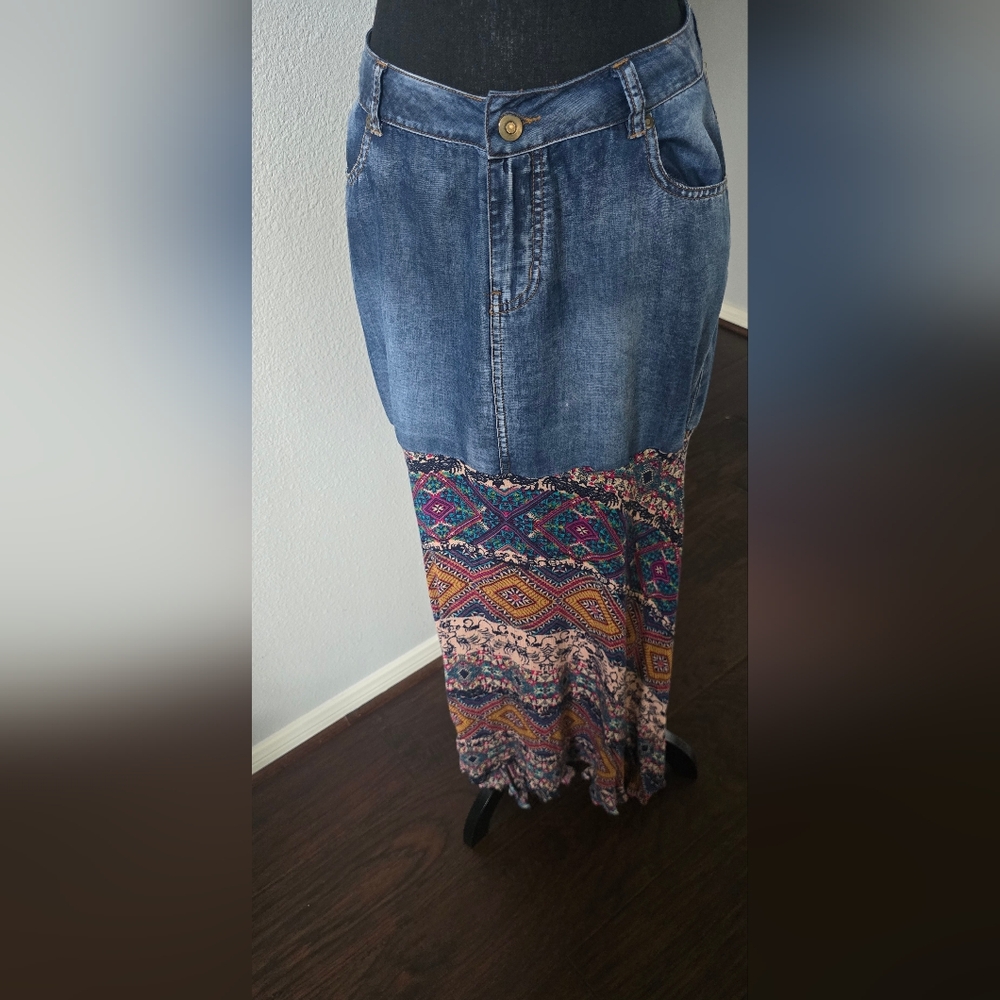 Blue Denim Boho Skirt